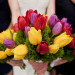 Romatic Red, Yellow and Purple Tulip Bridesmaid Bouquets at Ann Norton Sculpture Garden in Palm Beach, FL thumbnail