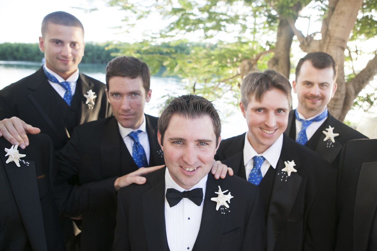 Handsome Groomsmen with Elegant Starfish Boutineers | The Majestic Vision Wedding Planning | Villas Mar Azure in Ponce, PR | www.themajesticvision.com | Shay Cochrane Photography