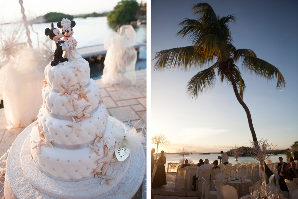 Elegant Wedding Cake with Starfish and Mickey Mouse Cake Topper | The Majestic Vision Wedding Planning | Villas Mar Azure in Ponce, PR | www.themajesticvision.com | Shay Cochrane Photography