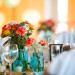 Rustic Tablescape with Blue Mason Jars, Coral Carnations and Burlap Runner at Palm Beach Shores Community Center in Palm Beach, FL thumbnail