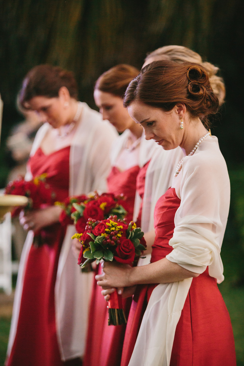 Elegant Bridesmaids in Red BCBG Gowns | The Majestic Vision Wedding Planning | Fairchild Tropical Garden in Coral Gables, FL | www.themajesticvision.com | Robert Madrid Photography