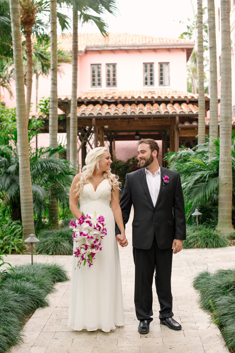 Elegant Bridal Portrait with Stunning Cascade Bridal Bouquet with Purple Orchids and White Lillies | The Majestic Vision Wedding Planning | The Addison Boca in Palm Beach, FL | www.themajesticvision.com | Starfish Studios