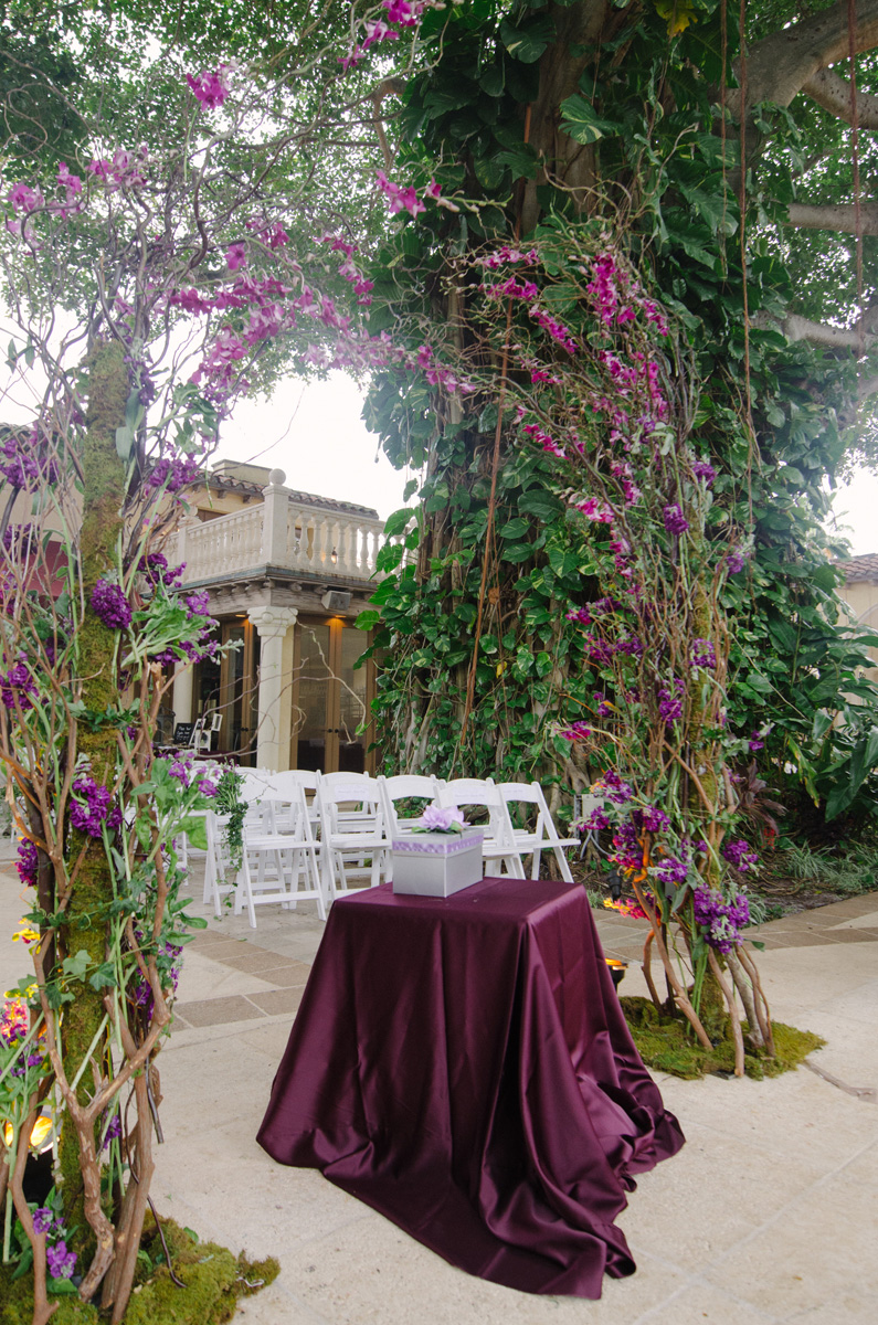 Elegant Wedding Ceremony Arch with Stunning Purple Orchids | The Majestic Vision Wedding Planning | The Addison Boca in Palm Beach, FL | www.themajesticvision.com | Starfish Studios