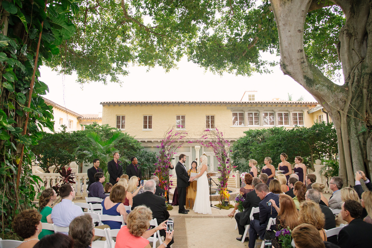 Elegant Wedding Ceremony with Stunning Purple Orchid Arch | The Majestic Vision Wedding Planning | The Addison Boca in Palm Beach, FL | www.themajesticvision.com | Starfish Studios
