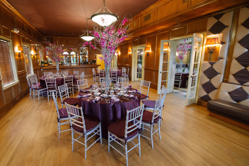 Elegant Centerpiece with Silver Manzanita Tree and Purple Orchids | The Majestic Vision Wedding Planning | The Addison Boca in Palm Beach, FL | www.themajesticvision.com | Starfish Studios