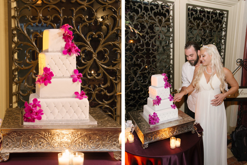 Elegant Silver and Purple Wedding Cake | The Majestic Vision Wedding Planning | The Addison Boca in Palm Beach, FL | www.themajesticvision.com | Starfish Studios