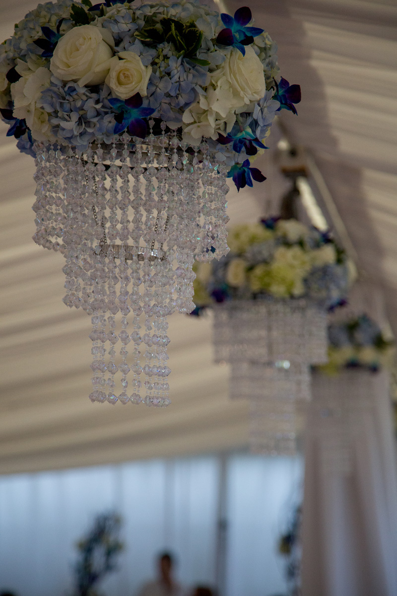Elegant Chandeliers with Blue and White Orchids | The Majestic Vision Wedding Planning | Hilton Singer Island in Palm Beach, FL | www.themajesticvision.com | Michael Sterling Photography