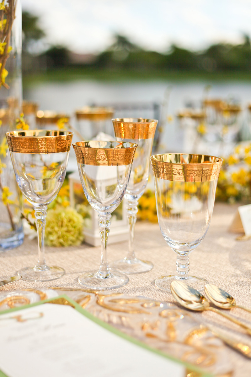 Elegant Gold and Crystal Glassware | The Majestic Vision Wedding Planning | International Polo Club in Palm Beach, FL | www.themajesticvision.com | Krystal Zaskey Photography
