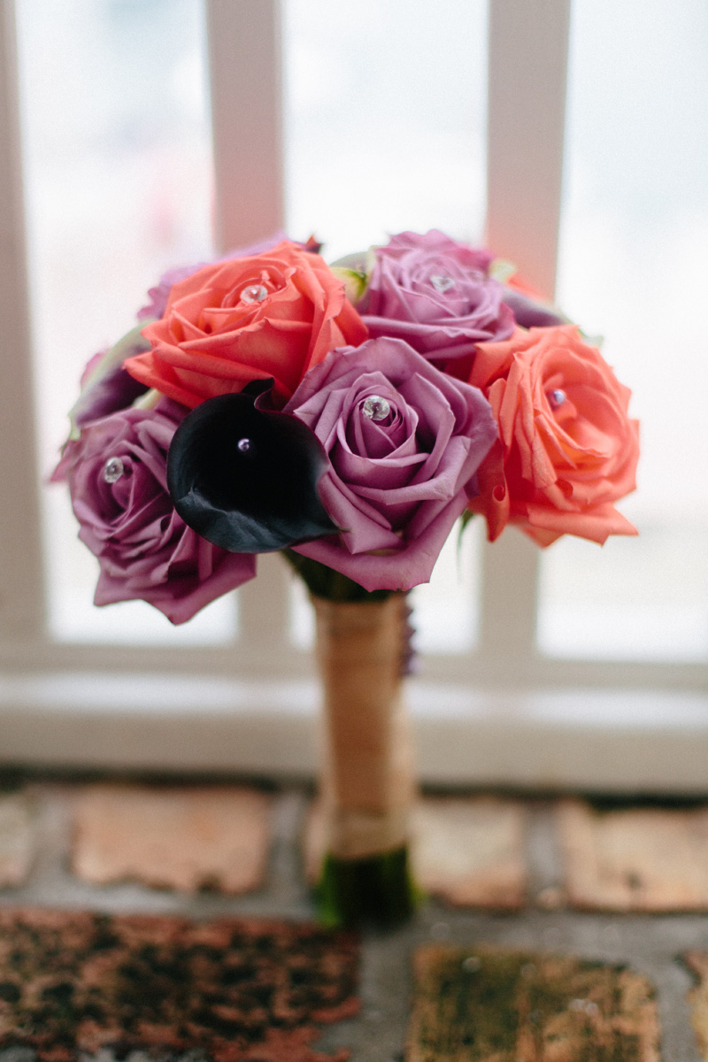 Elegant Bridesmaid Bouquet with Purple Roeses and Coral Roses | The Majestic Vision Wedding Planning | Sailfish Marina in Palm Beach, FL | www.themajesticvision.com | Robert Madrid Photography