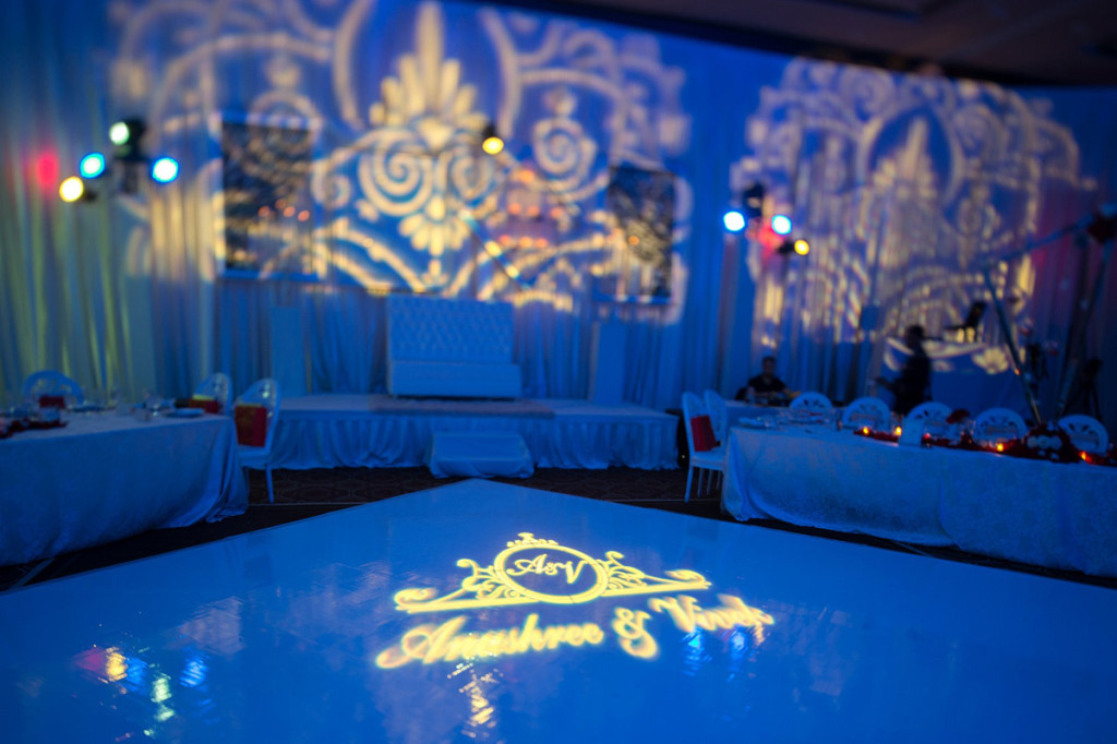 Elegant Indian Wedding Reception Dancefloor Logo | The Majestic Vision Wedding Planning | PGA National in Palm Beach, FL | www.themajesticvision.com | Haring Photography