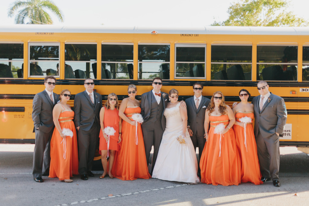 Unique Bridal Party Portrait with School Bus | The Majestic Vision Wedding Planning | Palm Beach Zoo in Palm Beach, FL | www.themajesticvision.com | Robert Madrid Photography